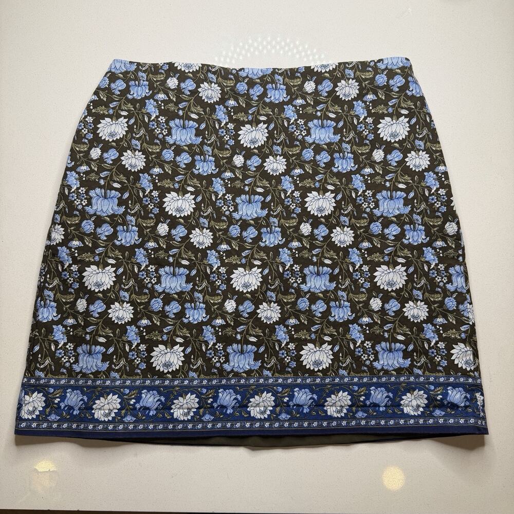 Talbots Floral A-Line Skirt Brown Blue Cotton Blend Size 14 WP Plus Petite 14